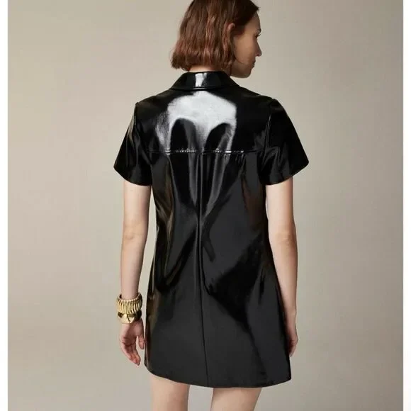 shirt dress with faux leather wrap Black Leather Violetta Shirt Dress